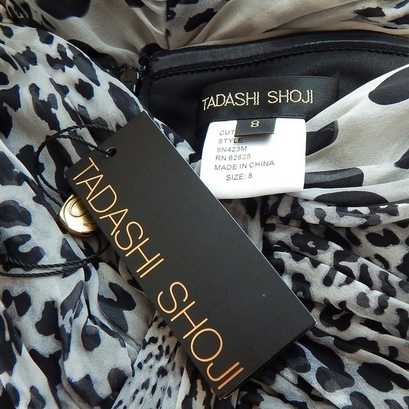 TADASHI SHOJI Black White Animal Print One Shoulder Ruched Evening Dress NWT 8 - Picture 7 of 7